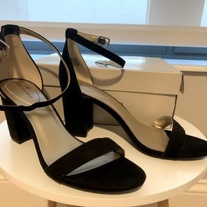Black Suede Block Heel Sandals
